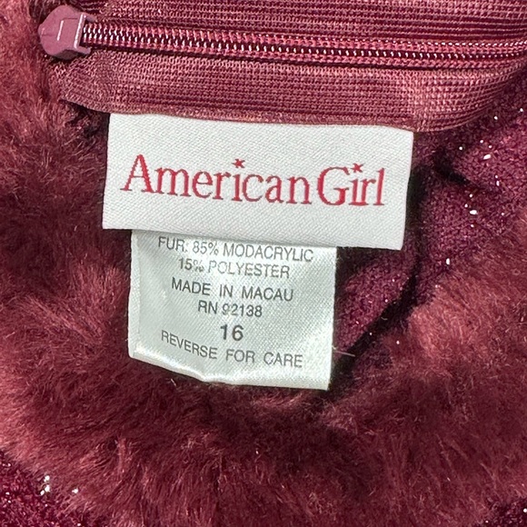 American Girl Holiday Dress & Purse Burgundy Sparkle Fur Trim Midi Big Girl 16 - Picture 11 of 11